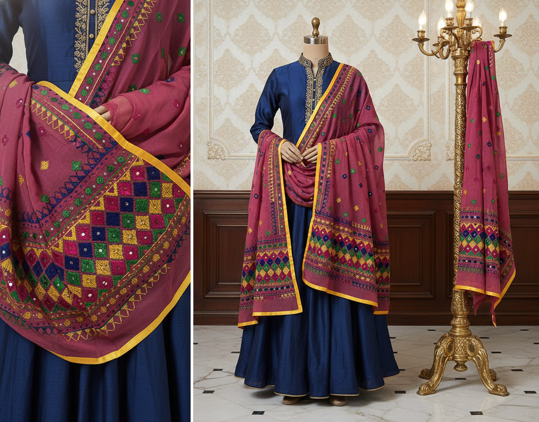 Hand-Embroidered Phulkari Dupatta