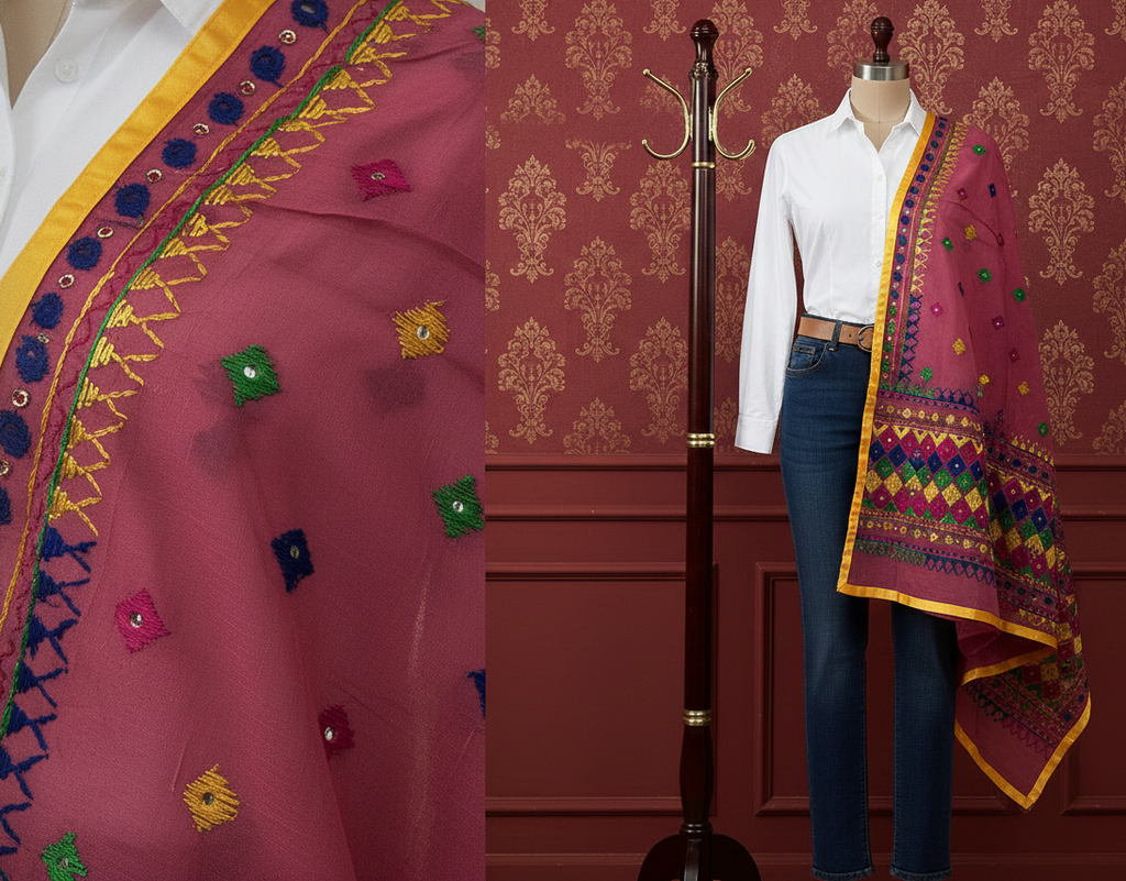 Hand-Embroidered Phulkari Dupatta