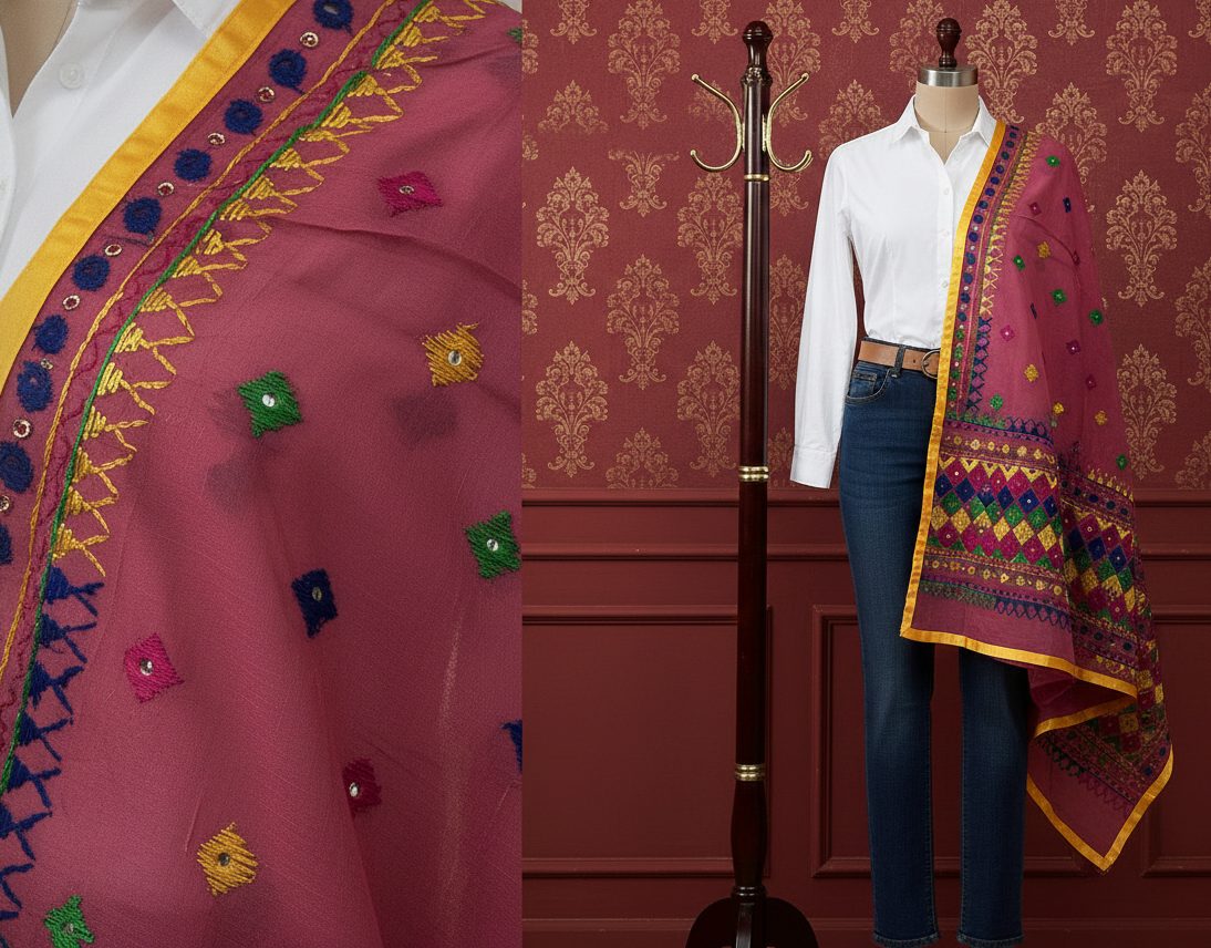 Hand-Embroidered Phulkari Dupatta